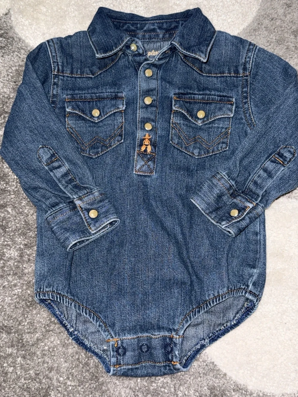Wrangler Denim Blue Long-Sleeve Baby Bodysuit